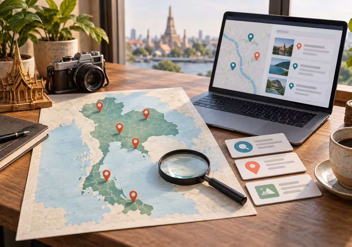 แผนที่ประเทศไทยและเครื่องมือค้นหาสำหรับหัวข้อ Digital Search Group